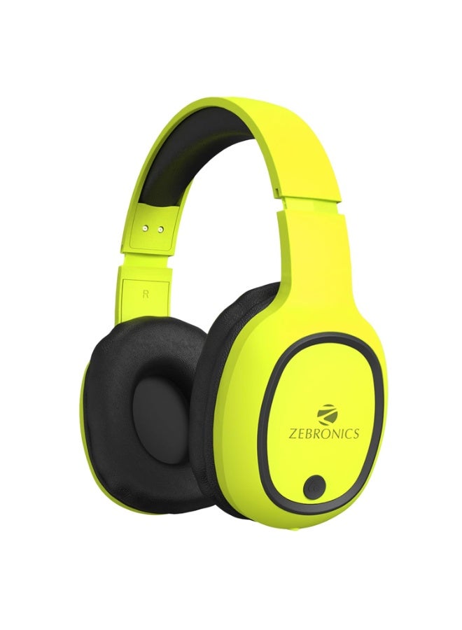 ZEBRONICS Thunder Bluetooth Wireless On Ear Headphone FM, mSD, 60hrs Playback with Mic (Neon Yellow) - Image 1